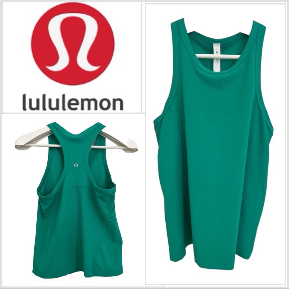 🪞 Lululemon align waist length race back tank green sZ 8